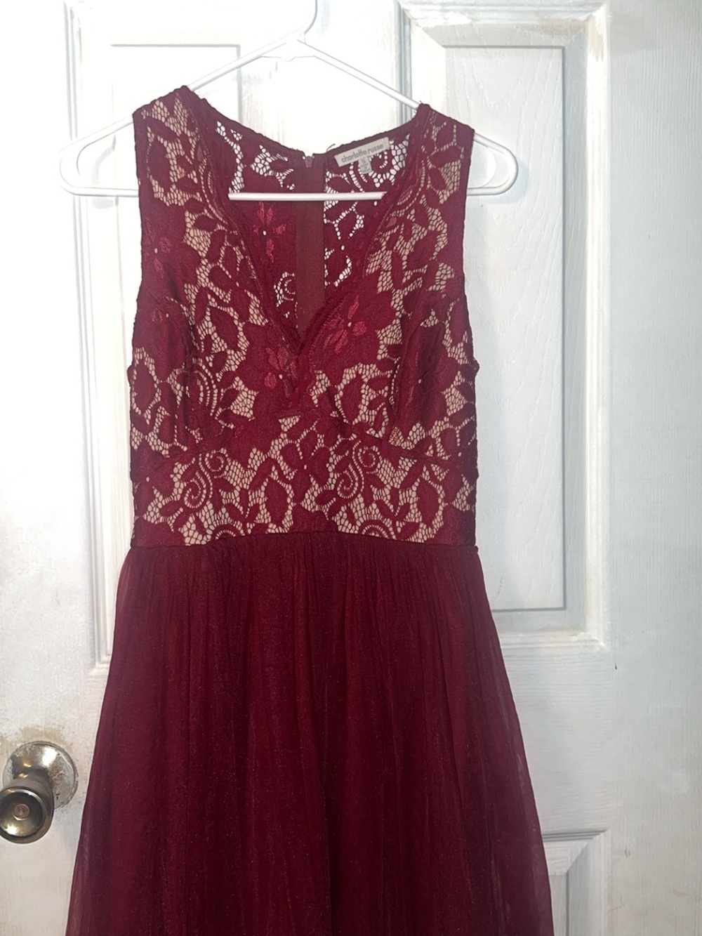 Charlotte Russe Burgundy Lace & Tulle V-Neck Dress
